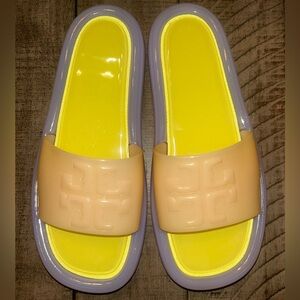 Tory Burch Peach Citron Color block jelly bubble slides new 8